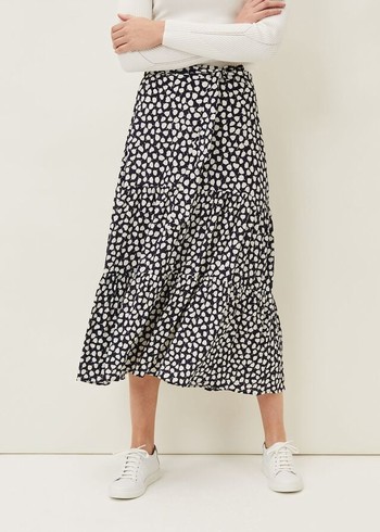 Phase Eight Tana Leaf Print Skirts Navy/White Australia | KC1064728